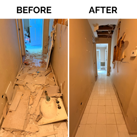 Interior Demolition Before and After Before and after interior demolition project with debris removed and hallway cleared