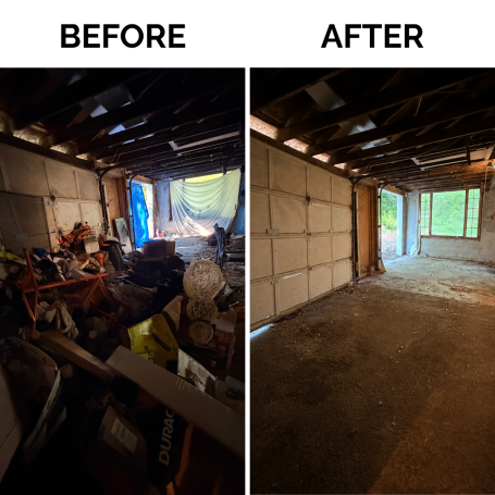 Garage Cleanout Before and After Before and after garage cleanout with unwanted items removed and space reclaimed