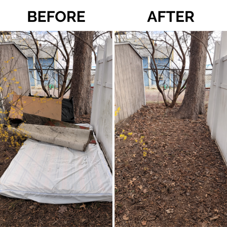 Yard Debris Removal Before and After Before and after yard debris removal project completed by Just Junk It